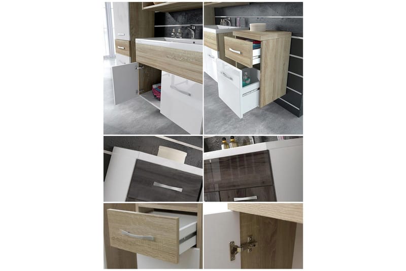 Alba Baderomsett - Eik/Hvit/Høyglans - Hus & oppussing - Kjøkken & bad - Baderom - Baderomsmøbler & baderomsinnredning - Komplette møbelpakker