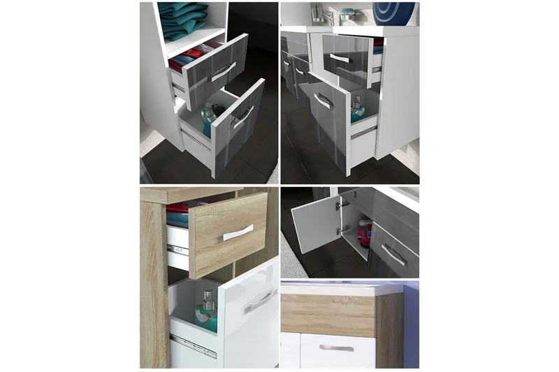 Alba Baderomsett - Eik/Hvit/Høyglans - Hus & oppussing - Kjøkken & bad - Baderom - Baderomsmøbler & baderomsinnredning - Komplette møbelpakker