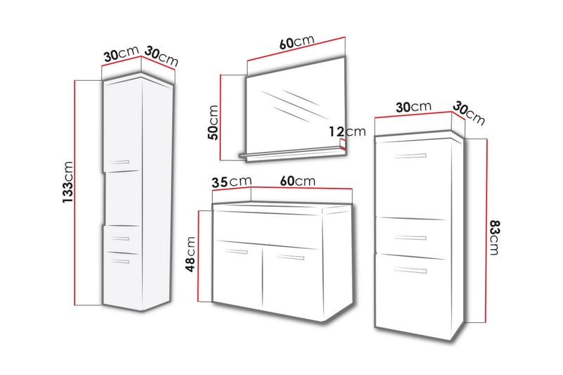 Alba Baderomsett - Eik/Hvit/Høyglans - Hus & oppussing - Kjøkken & bad - Baderom - Baderomsmøbler & baderomsinnredning - Komplette møbelpakker