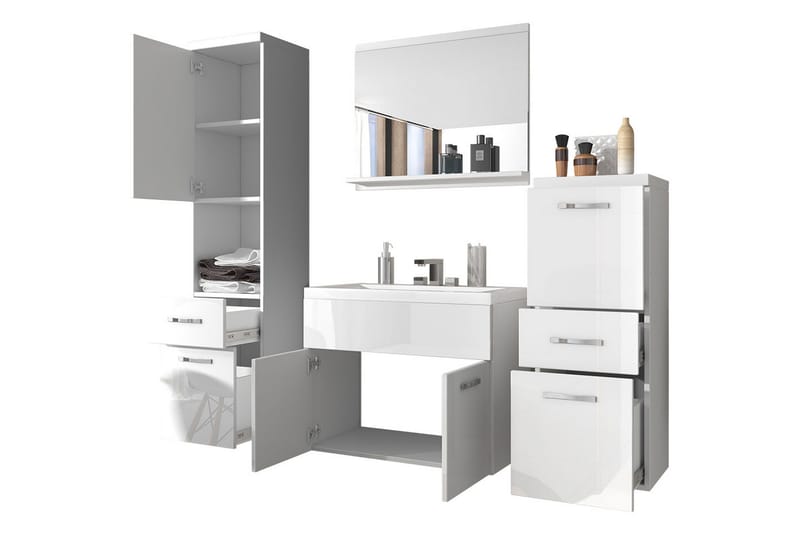 Alba Baderomsett - Eik/Hvit/Høyglans - Hus & oppussing - Kjøkken & bad - Baderom - Baderomsmøbler & baderomsinnredning - Komplette møbelpakker