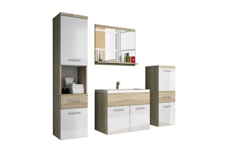 Alba Baderomsett - Eik/Hvit/Høyglans - Hus & oppussing - Kjøkken & bad - Baderom - Baderomsmøbler & baderomsinnredning - Komplette møbelpakker