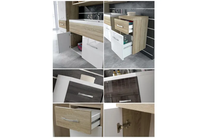 Alba Baderomsett - Hvit/Høyglans/Grå/Brun - Hus & oppussing - Kjøkken & bad - Baderom - Baderomsmøbler & baderomsinnredning - Komplette møbelpakker