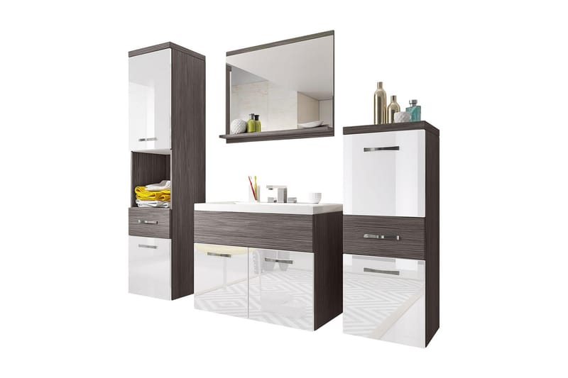 Alba Baderomsett - Hvit/Høyglans/Grå/Brun - Hus & oppussing - Kjøkken & bad - Baderom - Baderomsmøbler & baderomsinnredning - Komplette møbelpakker