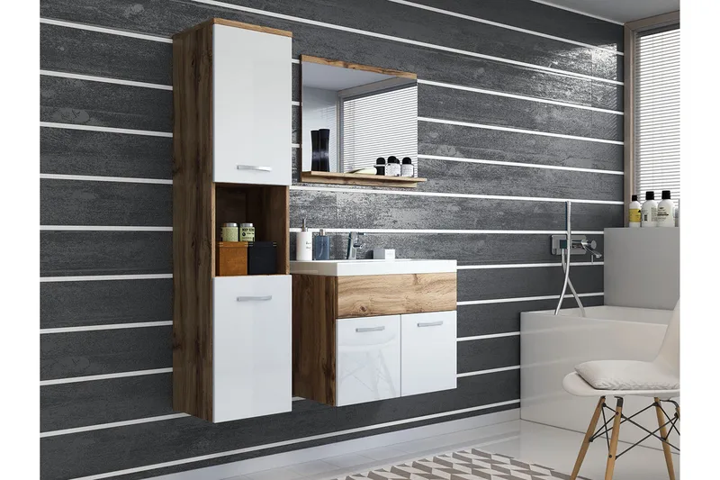 Baderomssett Delorimier 57 cm, Hvit/Natur