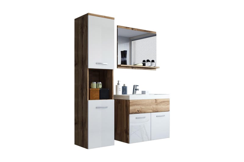 Baderomssett Delorimier 57 cm - Hvit/Natur - Hus & oppussing - Kjøkken & bad - Baderom - Baderomsmøbler & baderomsinnredning - Komplette møbelpakker