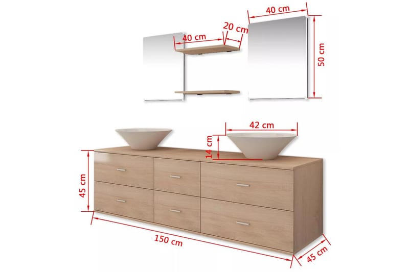 Servant og baderomsmøbler 7 deler beige - Hus & oppussing - Kjøkken & bad - Baderom - Baderomsmøbler & baderomsinnredning - Komplette møbelpakker