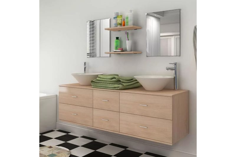 Servant og baderomsmøbler 7 deler beige - Hus & oppussing - Kjøkken & bad - Baderom - Baderomsmøbler & baderomsinnredning - Komplette møbelpakker