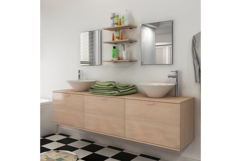 Servant og baderomsmøbler 8 deler beige - Hus & oppussing - Kjøkken & bad - Baderom - Baderomsmøbler & baderomsinnredning - Komplette møbelpakker