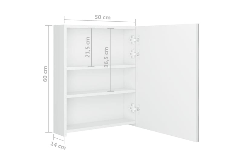 LED-speilskap til bad blank hvit 50x14x60 cm - Hvit - Speilskap