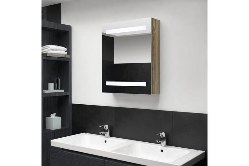 LED-speilskap til bad eik 50x14x60 cm - Brun - Baderomsspeil