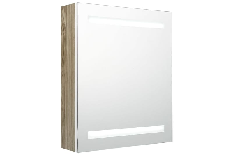 LED-speilskap til bad hvit og eik 50x14x60 cm - Brun - Baderomsspeil