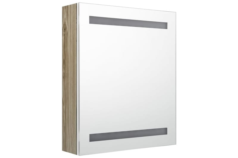 LED-speilskap til bad hvit og eik 50x14x60 cm - Brun - Baderomsspeil
