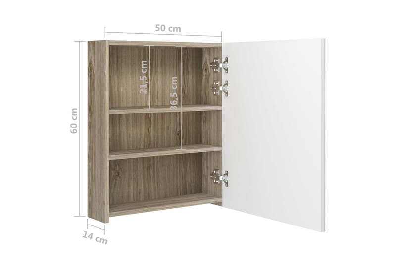 LED-speilskap til bad hvit og eik 50x14x60 cm - Brun - Hus & oppussing - Kjøkken & bad - Baderom - Baderomsmøbler & baderomsinnredning - Baderomsspeil