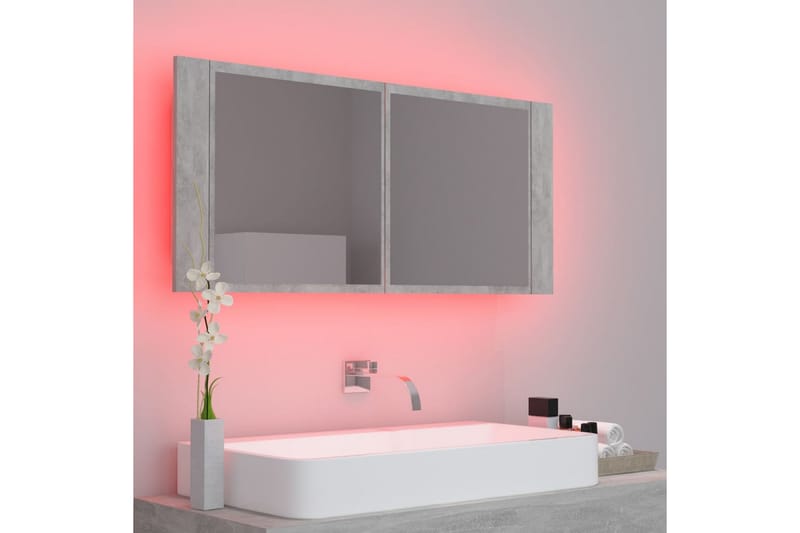 LED-speilskap til baderom betonggrå 100x12x45 cm - Grå - Hus & oppussing - Kjøkken & bad - Baderom - Baderomsmøbler & baderomsinnredning - Speilskap