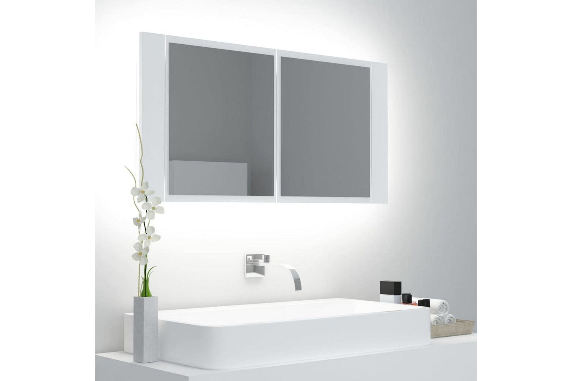 LED-speilskap til baderom hvit 90x12x45 cm - Hvit - Hus & oppussing - Kjøkken & bad - Baderom - Baderomsmøbler & baderomsinnredning - Speilskap