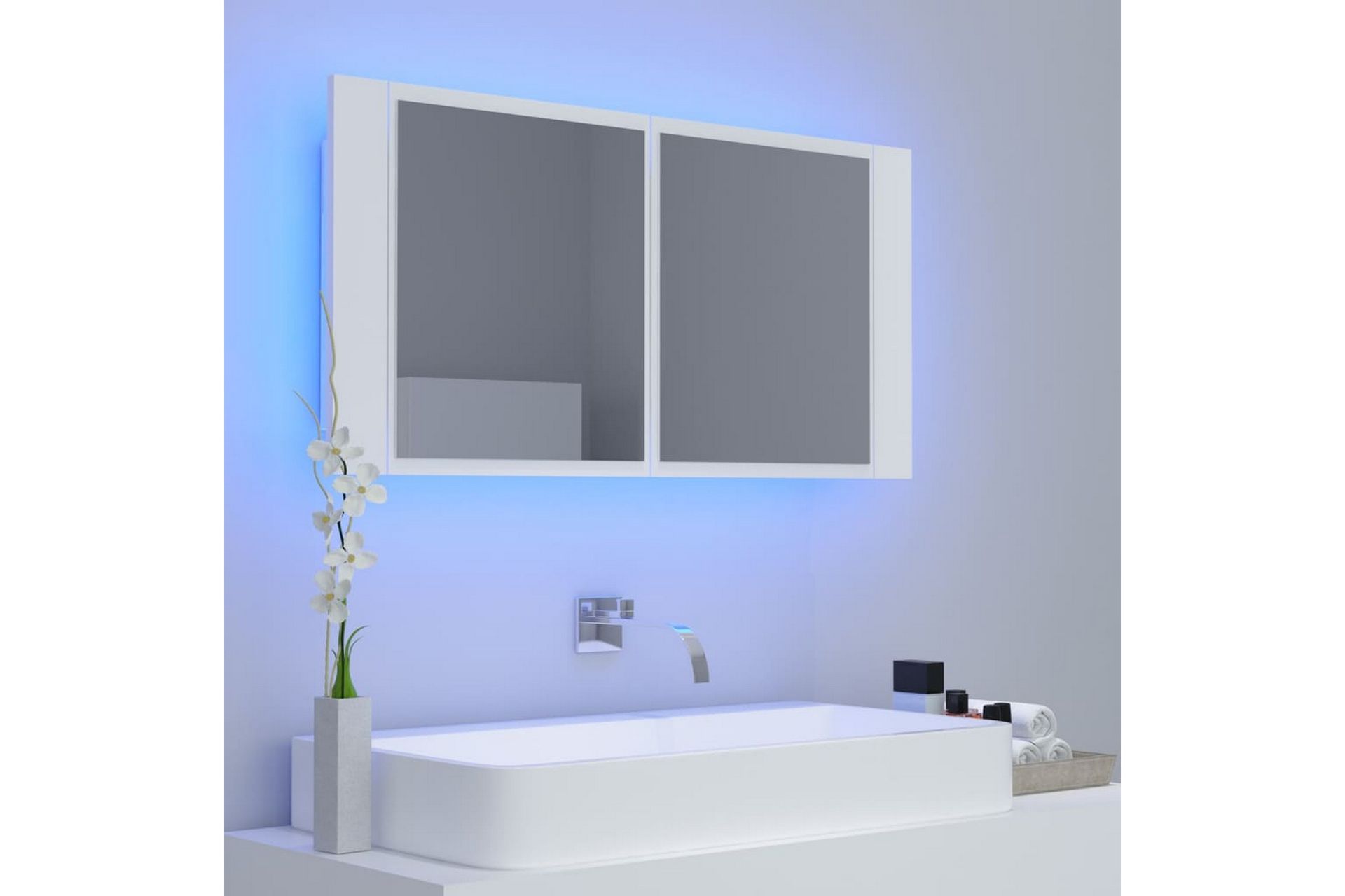 LED-speilskap til baderom hvit 90x12x45 cm - Hvit - Hus & oppussing - Kjøkken & bad - Baderom - Baderomsmøbler & baderomsinnredning - Speilskap