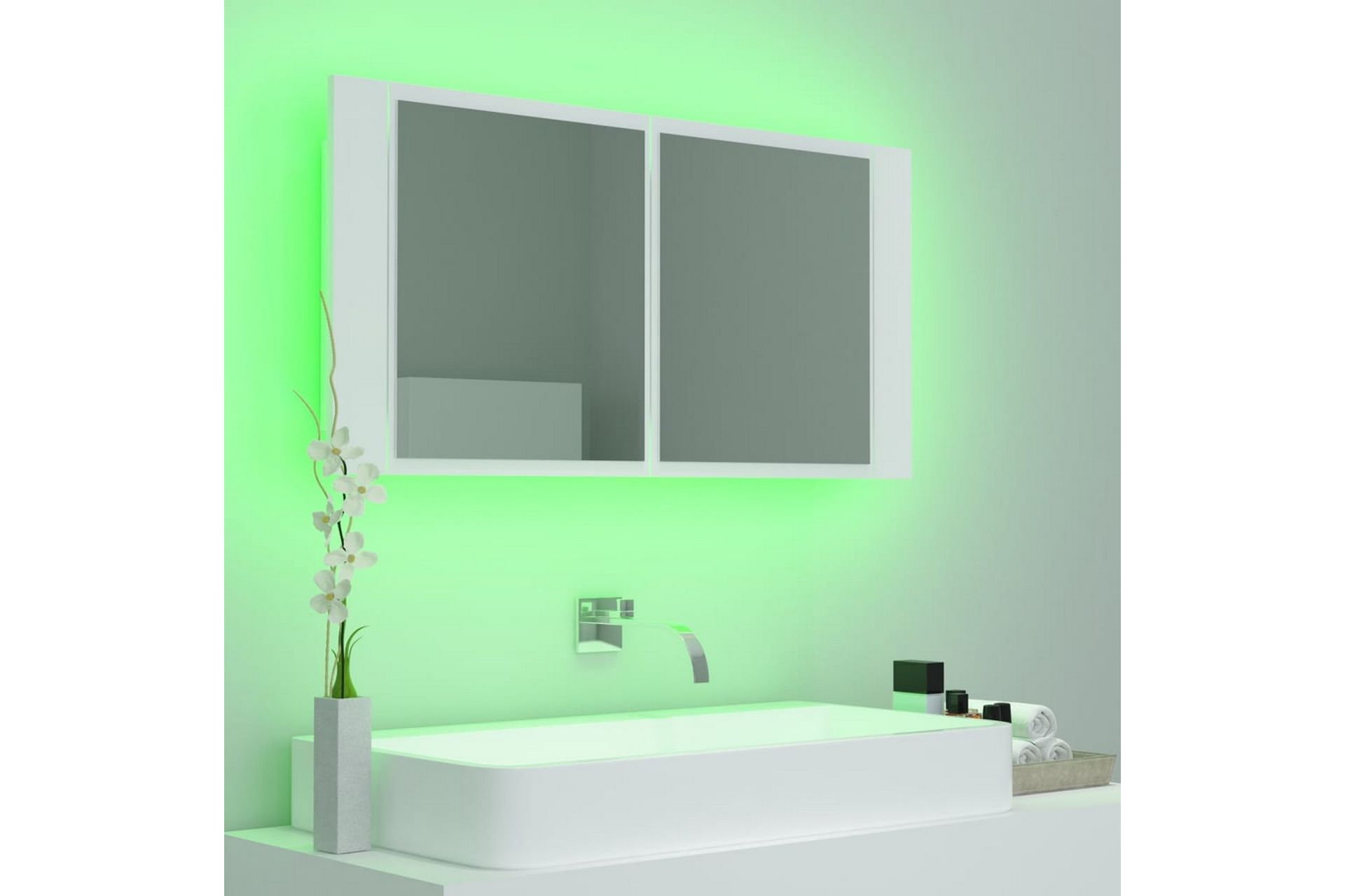 LED-speilskap til baderom hvit 90x12x45 cm - Hvit - Hus & oppussing - Kjøkken & bad - Baderom - Baderomsmøbler & baderomsinnredning - Speilskap
