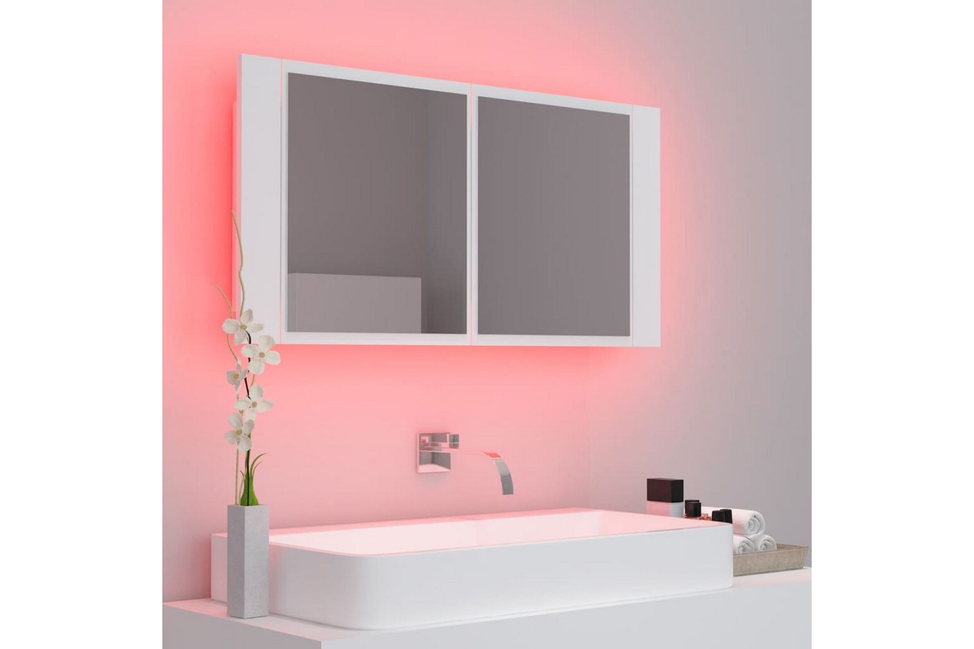 LED-speilskap til baderom hvit 90x12x45 cm - Hvit - Hus & oppussing - Kjøkken & bad - Baderom - Baderomsmøbler & baderomsinnredning - Speilskap