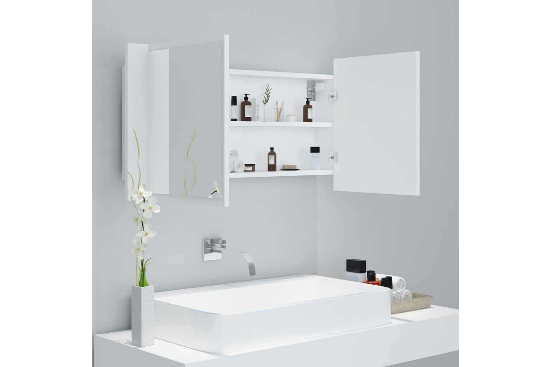 LED-speilskap til baderom hvit 90x12x45 cm - Hvit - Hus & oppussing - Kjøkken & bad - Baderom - Baderomsmøbler & baderomsinnredning - Speilskap