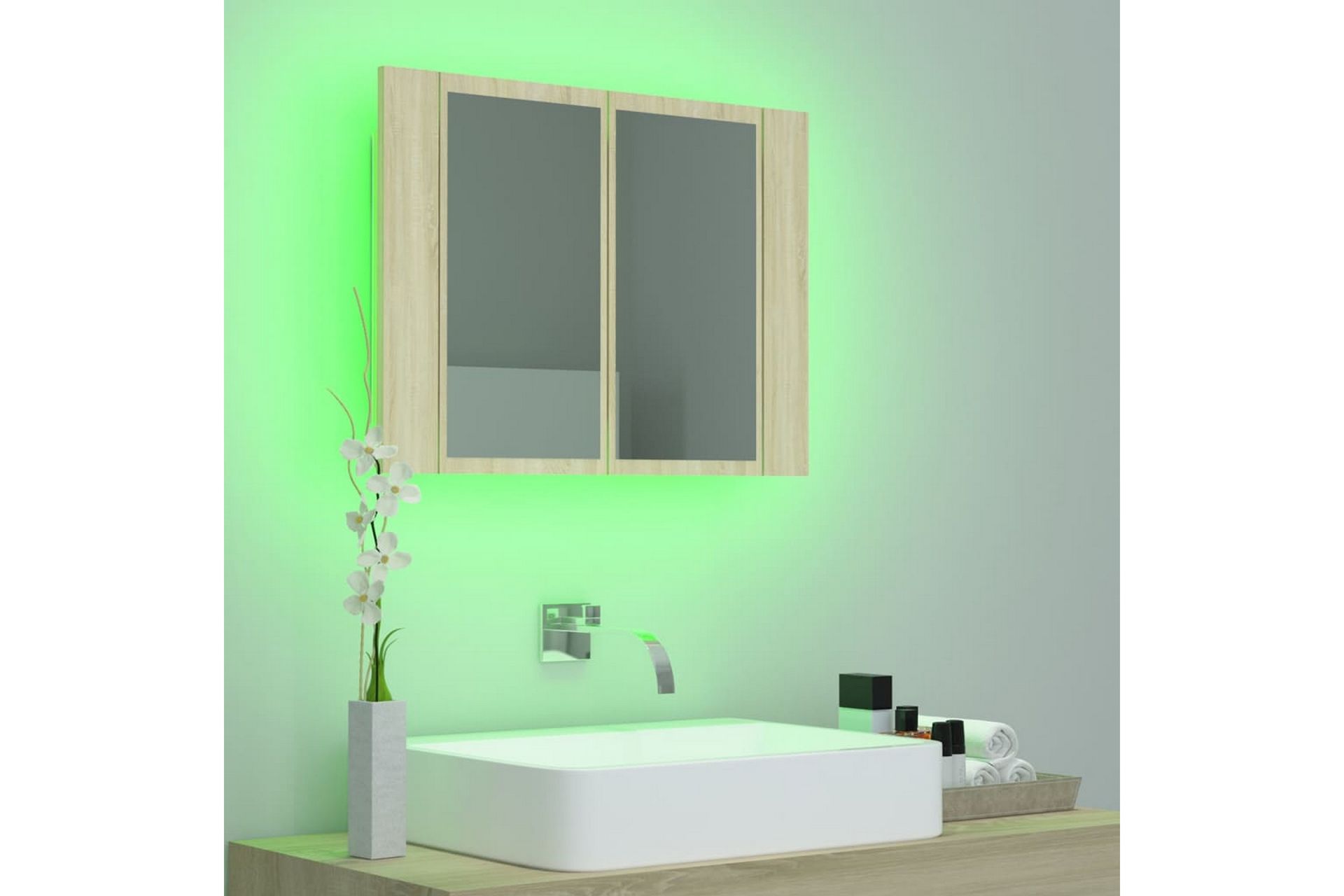 LED-speilskap til baderom sonoma eik 60x12x45 cm - Brun - Hus & oppussing - Kjøkken & bad - Baderom - Baderomsmøbler & baderomsinnredning - Speilskap