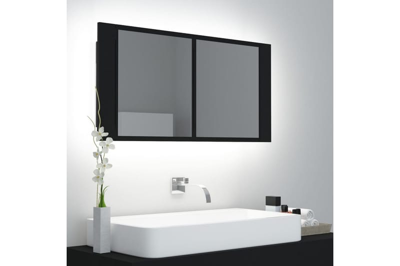 LED-speilskap til baderom svart 90x12x45 cm - Svart - Hus & oppussing - Kjøkken & bad - Baderom - Baderomsmøbler & baderomsinnredning - Speilskap