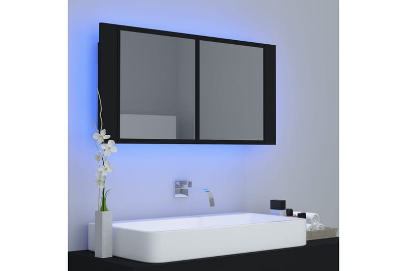 LED-speilskap til baderom svart 90x12x45 cm - Svart - Hus & oppussing - Kjøkken & bad - Baderom - Baderomsmøbler & baderomsinnredning - Speilskap