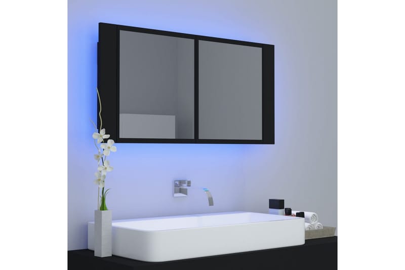 LED-speilskap til baderom svart 90x12x45 cm - Svart - Speilskap