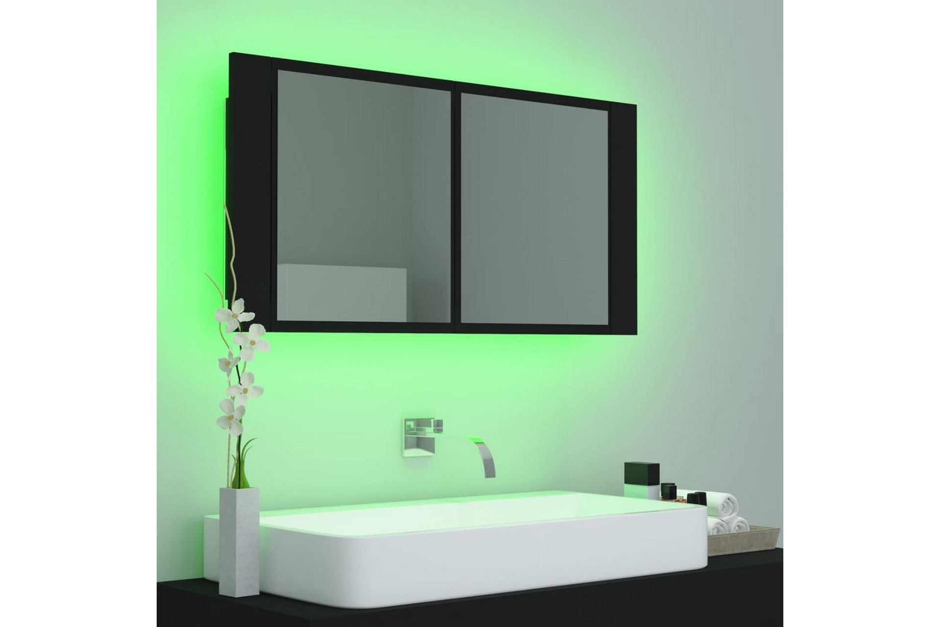 LED-speilskap til baderom svart 90x12x45 cm - Svart - Hus & oppussing - Kjøkken & bad - Baderom - Baderomsmøbler & baderomsinnredning - Speilskap