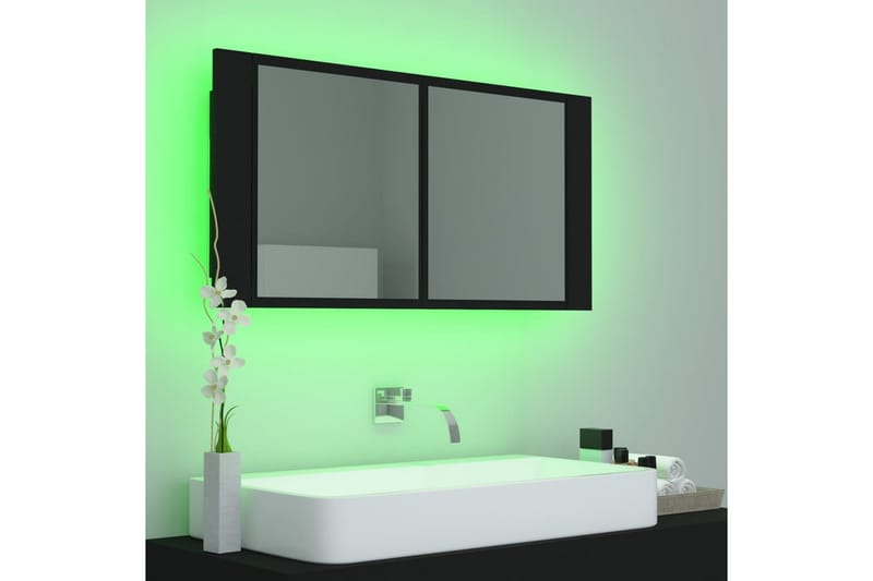LED-speilskap til baderom svart 90x12x45 cm - Svart - Hus & oppussing - Kjøkken & bad - Baderom - Baderomsmøbler & baderomsinnredning - Speilskap