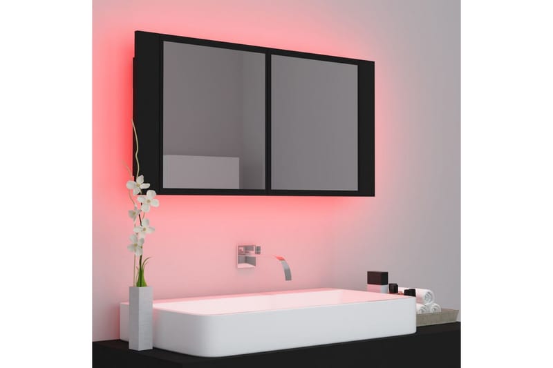 LED-speilskap til baderom svart 90x12x45 cm - Svart - Hus & oppussing - Kjøkken & bad - Baderom - Baderomsmøbler & baderomsinnredning - Speilskap