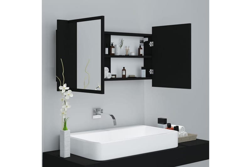 LED-speilskap til baderom svart 90x12x45 cm - Svart - Hus & oppussing - Kjøkken & bad - Baderom - Baderomsmøbler & baderomsinnredning - Speilskap