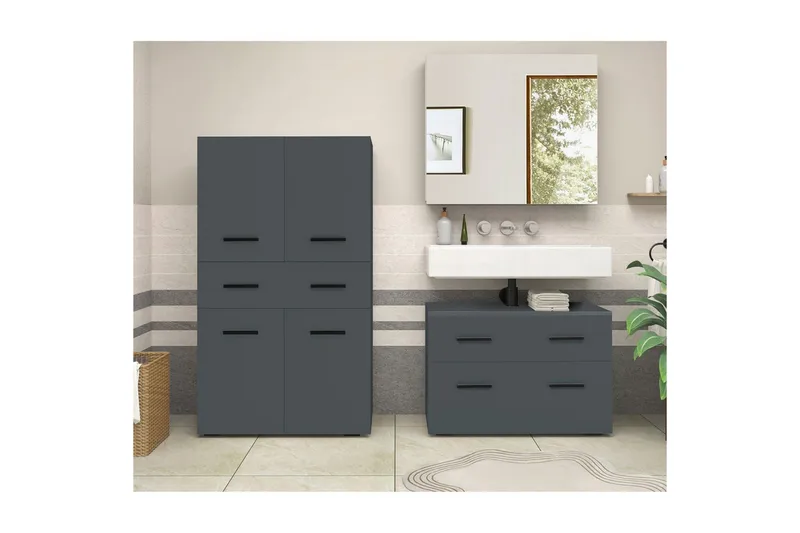 Malika Høyskap til Bad 130x76x35 cm - Grå - Hus & oppussing - Kjøkken & bad - Baderom - Baderomsmøbler & baderomsinnredning - Baderomsskap