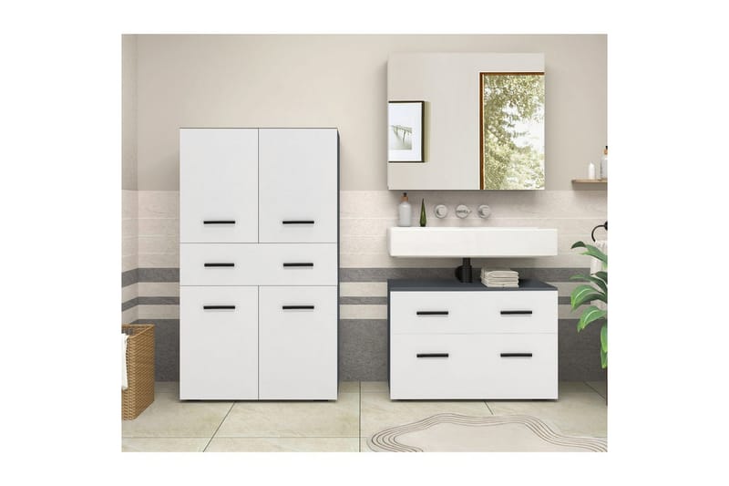 Malika Høyskap til Bad 130x76x35 cm - Hvit - Hus & oppussing - Kjøkken & bad - Baderom - Baderomsmøbler & baderomsinnredning - Baderomsskap