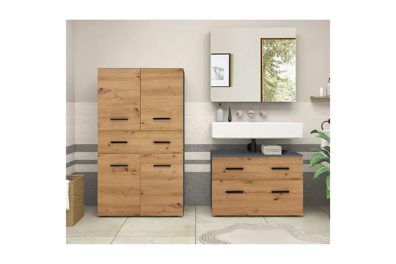 Malika Høyskap til Bad 130x76x35 cm - Natur - Hus & oppussing - Kjøkken & bad - Baderom - Baderomsmøbler & baderomsinnredning - Baderomsskap