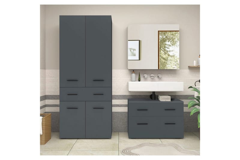 Malika Høyskap til Bad 180x76x35 cm - Grå - Hus & oppussing - Kjøkken & bad - Baderom - Baderomsmøbler & baderomsinnredning - Baderomsskap