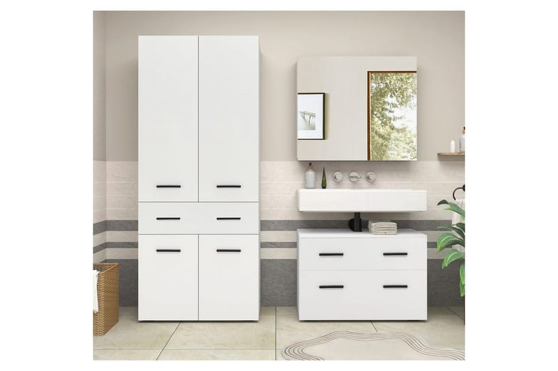 Malika Høyskap til Bad 180x76x35 cm - Hvit - Hus & oppussing - Kjøkken & bad - Baderom - Baderomsmøbler & baderomsinnredning - Baderomsskap