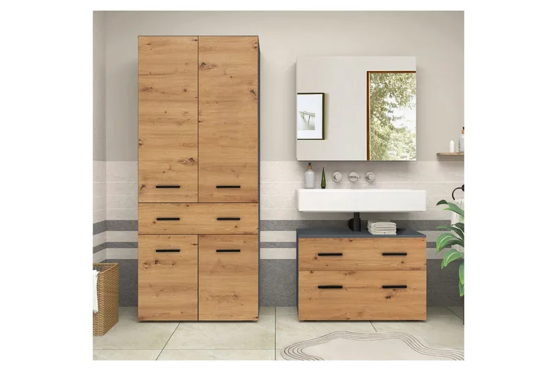 Malika Høyskap til Bad 180x76x35 cm - Natur - Hus & oppussing - Kjøkken & bad - Baderom - Baderomsmøbler & baderomsinnredning - Baderomsskap