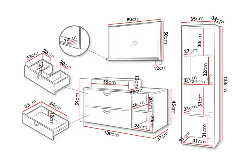 Merlinor Møbelsett for Bad - Beige - Hus & oppussing - Kjøkken & bad - Baderom - Baderomsmøbler & baderomsinnredning - Komplette møbelpakker