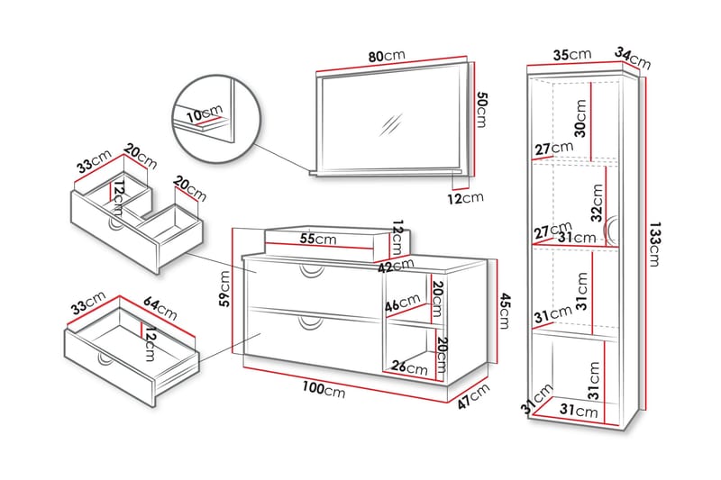 Merlinor Møbelsett for Bad - Beige - Hus & oppussing - Kjøkken & bad - Baderom - Baderomsmøbler & baderomsinnredning - Komplette møbelpakker