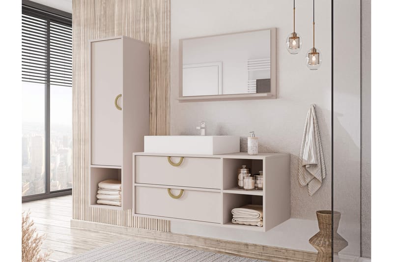 Merlinor Møbelsett for Bad - Beige - Hus & oppussing - Kjøkken & bad - Baderom - Baderomsmøbler & baderomsinnredning - Komplette møbelpakker