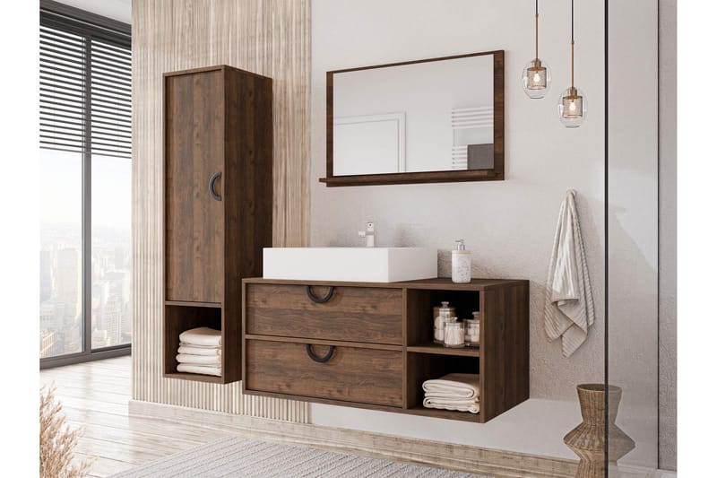 Merlinor Møbelsett for Bad - Brun - Hus & oppussing - Kjøkken & bad - Baderom - Baderomsmøbler & baderomsinnredning - Komplette møbelpakker