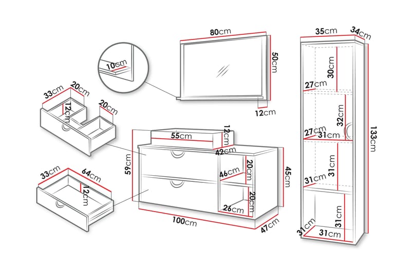 Merlinor Møbelsett for Bad - Brun - Hus & oppussing - Kjøkken & bad - Baderom - Baderomsmøbler & baderomsinnredning - Komplette møbelpakker