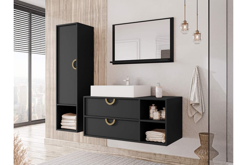 Merlinor Møbelsett for Bad - Svart - Hus & oppussing - Kjøkken & bad - Baderom - Baderomsmøbler & baderomsinnredning - Komplette møbelpakker