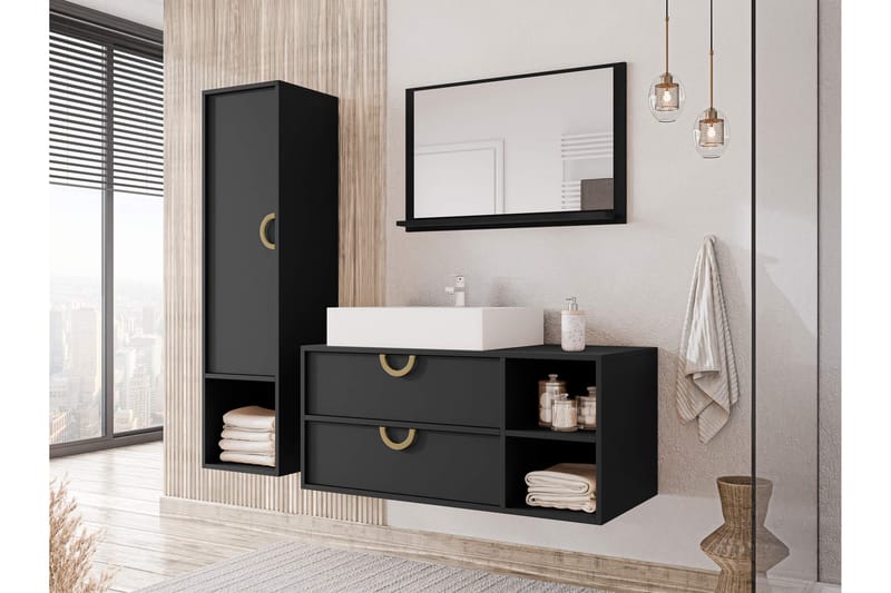 Merlinor Møbelsett for Bad - Svart - Hus & oppussing - Kjøkken & bad - Baderom - Baderomsmøbler & baderomsinnredning - Komplette møbelpakker