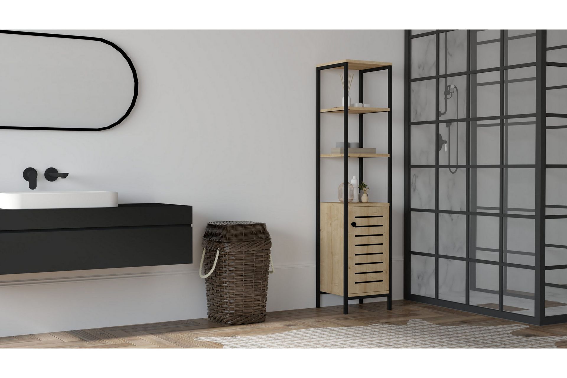Andifli Baderomsoppbevaring 38x162,2 cm - Blå - Hus & oppussing - Kjøkken & bad - Baderom - Baderomsmøbler & baderomsinnredning - Oppbevaring til baderom