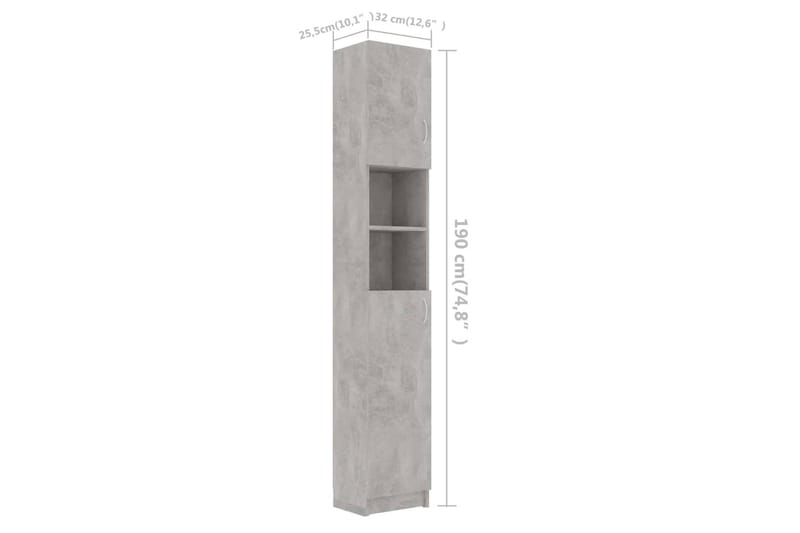 Baderomsskap betonggrå 32x25,5x190 cm sponplate - Oppbevaring til baderom