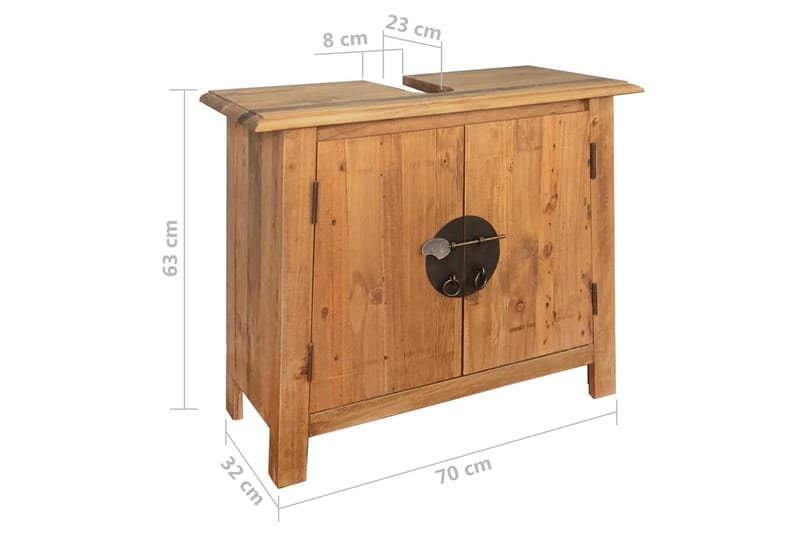 Baderomsskap heltre resirkulert furu 70x32x63 cm - Oppbevaring til baderom