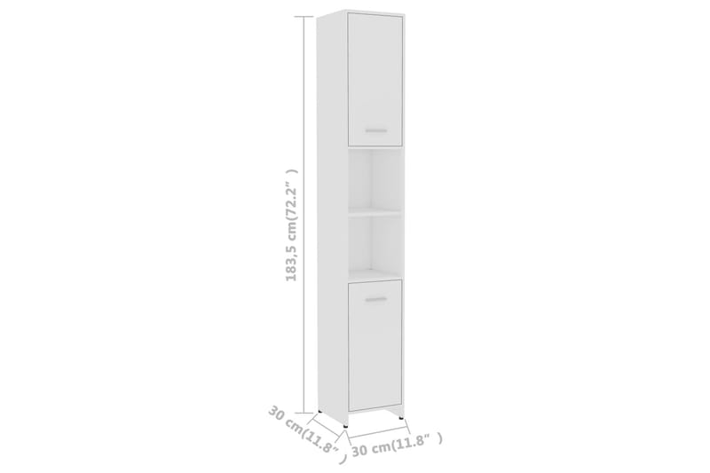 Baderomsskap hvit 30x30x183,5 cm sponplate - Hvit - Oppbevaring til baderom