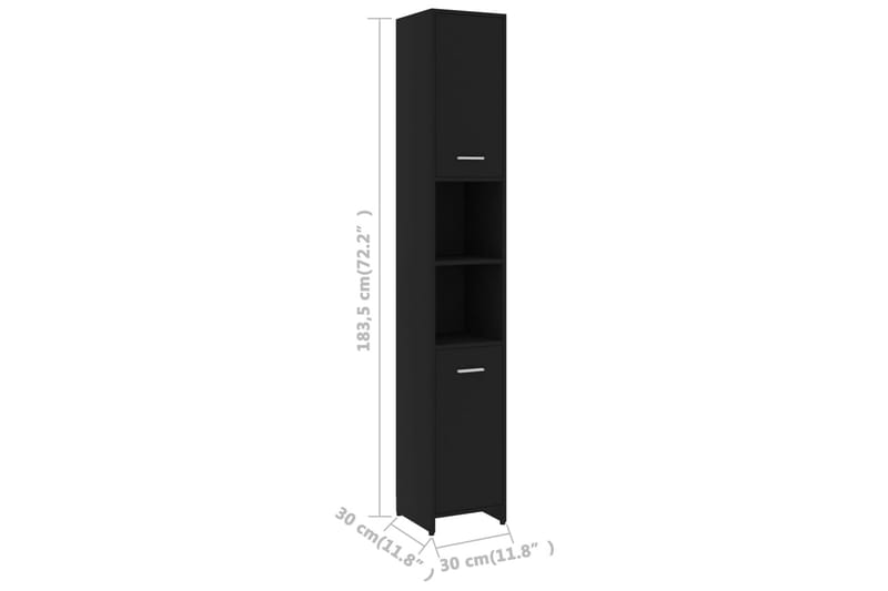 Baderomsskap svart 30x30x183,5 cm sponplate - Svart - Oppbevaring til baderom