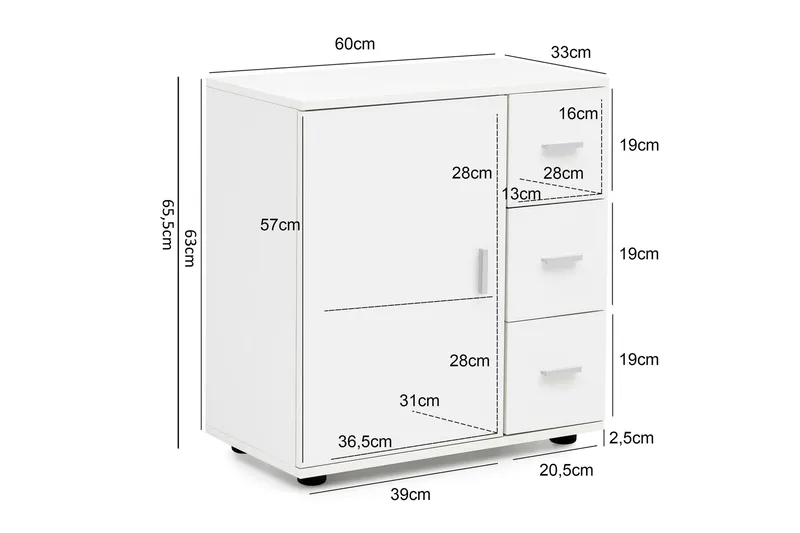 Paityn Baderomsskap 60x33 cm - Hvit - Hus & oppussing - Kjøkken & bad - Baderom - Baderomsmøbler & baderomsinnredning - Servantskap & kommode